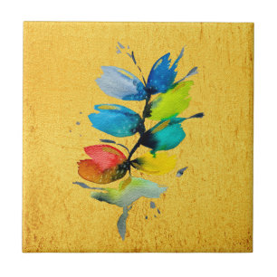 Kleurrijke waterverf los abstracte florale oplossi tegeltje