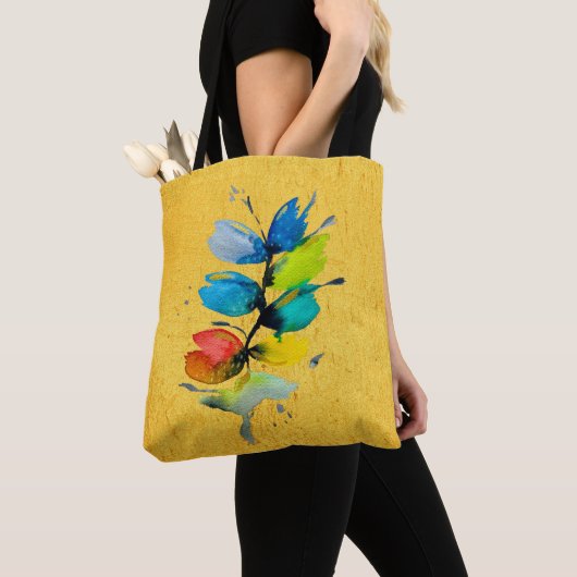 Kleurrijke waterverf los abstracte florale oplossi tote bag (Dichtbij)