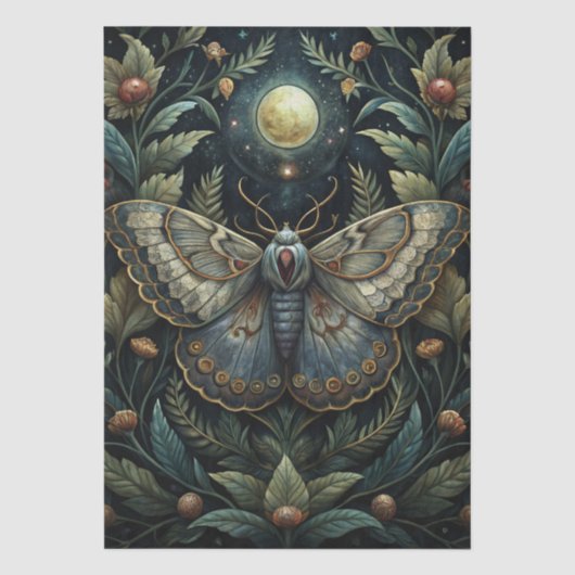 Kleurrijke Waterverf Luna Moth & Maan Decoupage Tissuepapier (Voorkant)