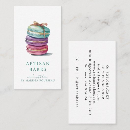 Kleurrijke Waterverf Macaron Baker Pastry Chef Visitekaartje (Voorkant / Achterkant)
