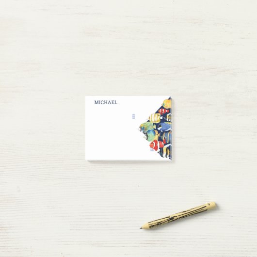 Kleurrijke Waterverf Mariene Vis Gepersonaliseerde Post-it® Notes (Op bureau)