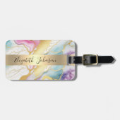Kleurrijke Waterverf Marmeren Faux Gold Folie Stri Bagagelabel (Voorkant horizontaal)