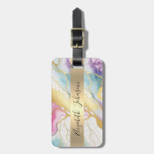 Kleurrijke Waterverf Marmeren Faux Gold Folie Stri Bagagelabel (Voorkant verticaal)