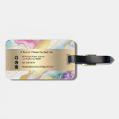 Kleurrijke Waterverf Marmeren Faux Gold Folie Stri Bagagelabel (Achterkant horizontaal)