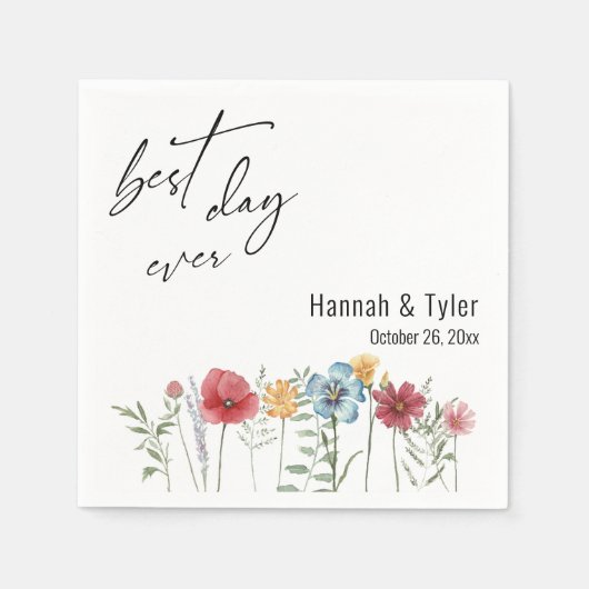 Kleurrijke Waterverf Meadow Wilde Borders Servet (Voorkant)