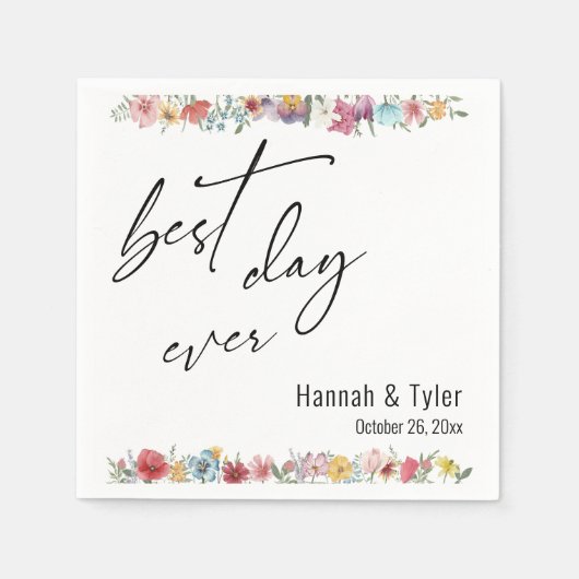 Kleurrijke Waterverf Meadow Wilde Borders Servet (Voorkant)