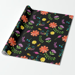 Kleurrijke waterverf Mexicaanse feestbloemen Cadeaupapier