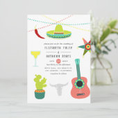 Kleurrijke Waterverf Mexican Fiesta Wedding Kaart (Staand voorkant)