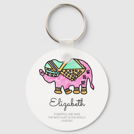 Kleurrijke waterverf olifant modern gepersonalisee sleutelhanger (Voorkant)