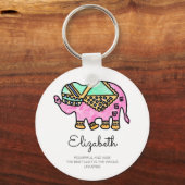 Kleurrijke waterverf olifant modern gepersonalisee sleutelhanger (Voorkant)