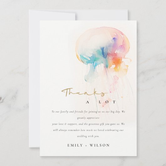 Kleurrijke Waterverf onderwater kwal bruiloft Bedankkaart (Voorkant)