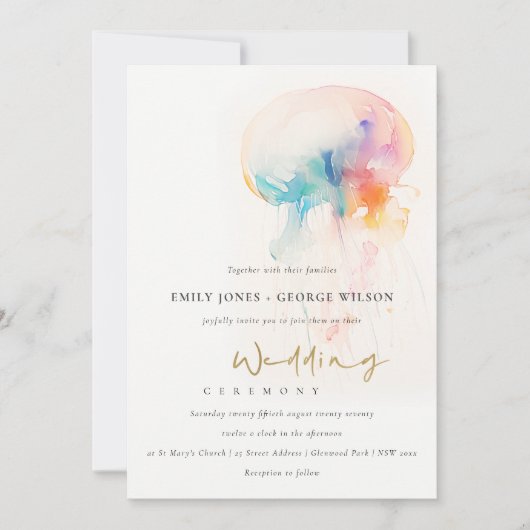 Kleurrijke Waterverf onderwater kwal bruiloft Kaart (Voorkant)