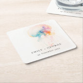 Kleurrijke Waterverf onderwater kwal bruiloft Kartonnen Onderzetters (Schuin)