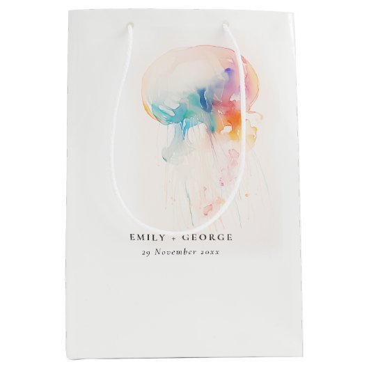 Kleurrijke Waterverf onderwater kwal bruiloft Medium Cadeauzakje (Voorkant)