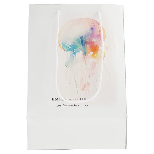Kleurrijke Waterverf onderwater kwal bruiloft Medium Cadeauzakje (Achterkant)