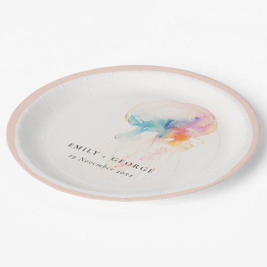 Kleurrijke Waterverf onderwater kwal bruiloft Papieren Bordje (Gekanteld)