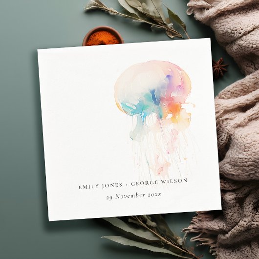 Kleurrijke Waterverf onderwater kwal bruiloft Servet