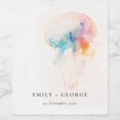 Kleurrijke Waterverf onderwater kwal bruiloft Wijn Etiket (Enkel label)