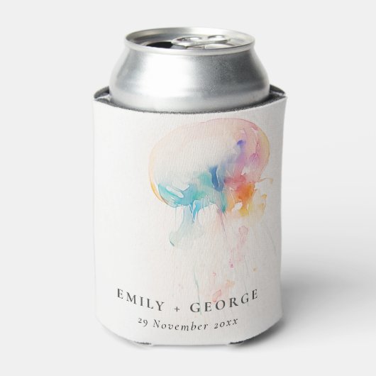 Kleurrijke Waterverf Onderwater Kwallen Bruiloft Blikjeskoeler (Blikje Voorkant)