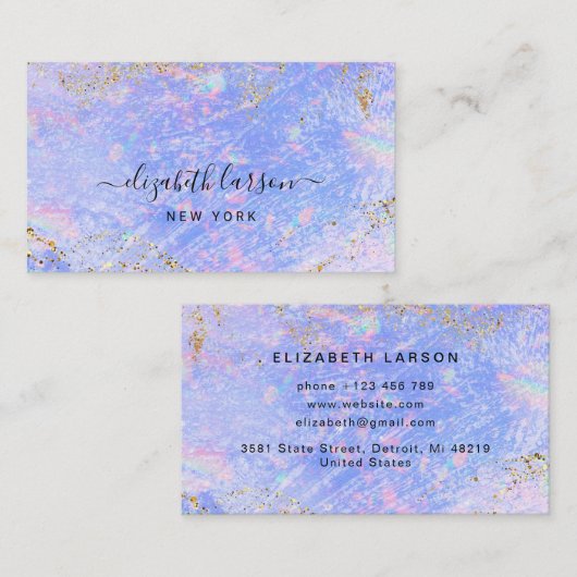 Kleurrijke Waterverf Opal Stone Gold Glitter Visitekaartje (Voorkant / Achterkant)