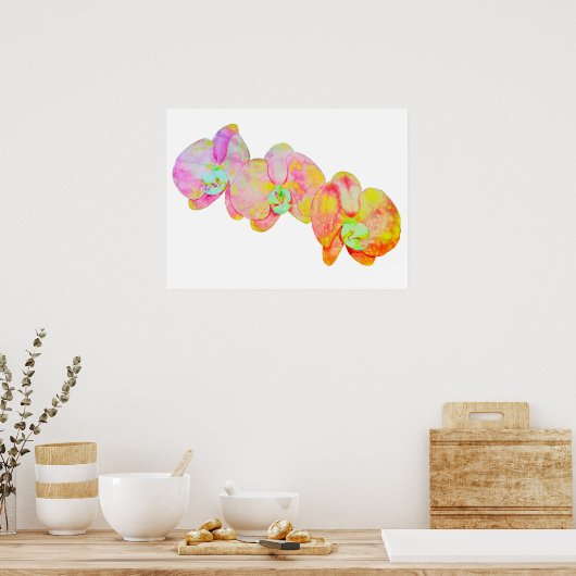 Kleurrijke waterverf orchidee schilderij poster (Keuken)
