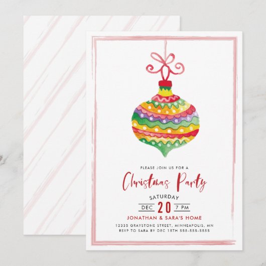 Kleurrijke Waterverf Ornament Kerstfeest Kaart (Voorkant / Achterkant)