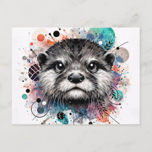 Kleurrijke Waterverf Otter Kunst Briefkaart