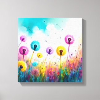 Kleurrijke waterverf Paardenbloem Wensen | Kleurig Canvas Afdruk