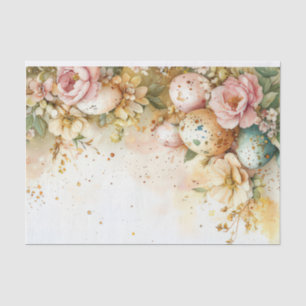 Kleurrijke waterverf paaseieren en bloemen tissuepapier