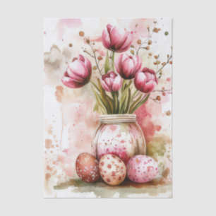 Kleurrijke waterverf Paaseieren en Bloemen Tissuepapier