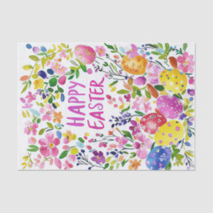 Kleurrijke waterverf paaseieren en bloemen tissuepapier