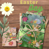 Kleurrijke waterverf paashaas kippen inpakpapier vel