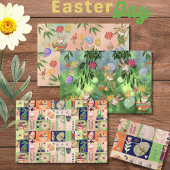 Kleurrijke waterverf paashaas kippen inpakpapier vel