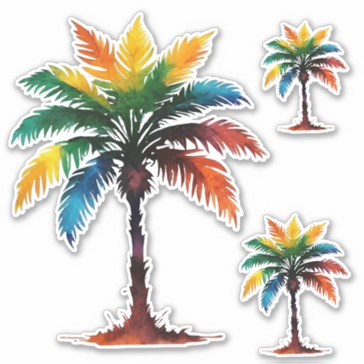 Kleurrijke Waterverf palmbomen Sticker (Voorkant)