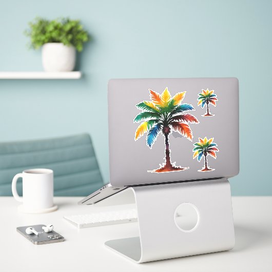Kleurrijke Waterverf palmbomen Sticker (Laptop op bureau)