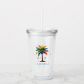 Kleurrijke Waterverf palmboom gepersonaliseerd Acryl Drinkbeker (Voorkant)