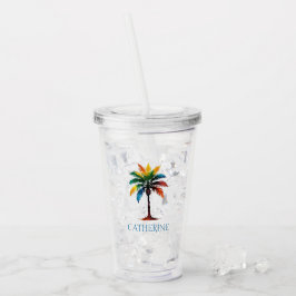 Kleurrijke Waterverf palmboom gepersonaliseerd Acryl Drinkbeker