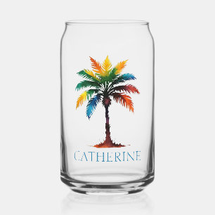 Kleurrijke Waterverf palmboom gepersonaliseerd Blikvorm Glas