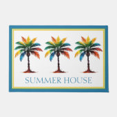 Kleurrijke Waterverf palmboom gepersonaliseerd Deurmat (Voorkant)