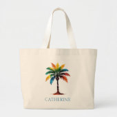 Kleurrijke Waterverf palmboom gepersonaliseerd Grote Tote Bag (Voorkant)