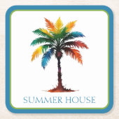 Kleurrijke Waterverf palmboom gepersonaliseerd Kartonnen Onderzetters (Voorkant)