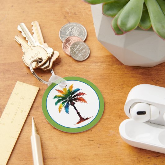 Kleurrijke Waterverf palmboom gepersonaliseerd Sleutelhanger (Bureau)