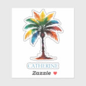 Kleurrijke Waterverf palmboom gepersonaliseerd Sticker (Vel)