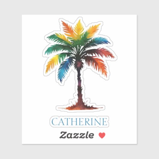 Kleurrijke Waterverf palmboom gepersonaliseerd Sticker (Vel)