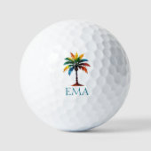 Kleurrijke Waterverf Palmboom Monogram Golfballen (Voorkant)