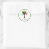 Kleurrijke Waterverf Palmboom Monogram Ronde Sticker (Tas)