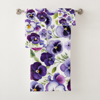 Kleurrijke Waterverf Pansy Flowers Witte Achtergro Bad Handdoek
