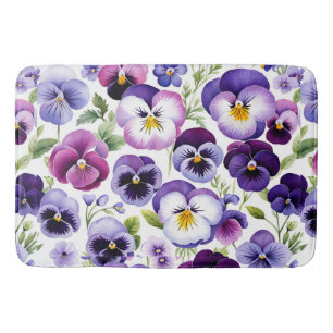 Kleurrijke Waterverf Pansy Flowers Witte Achtergro Badmat
