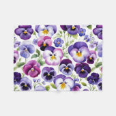 Kleurrijke Waterverf Pansy Flowers Witte Achtergro Fleece Deken (Voorkant (Horizontaal))