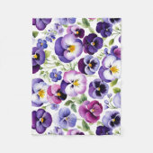 Kleurrijke Waterverf Pansy Flowers Witte Achtergro Fleece Deken (Voorkant)